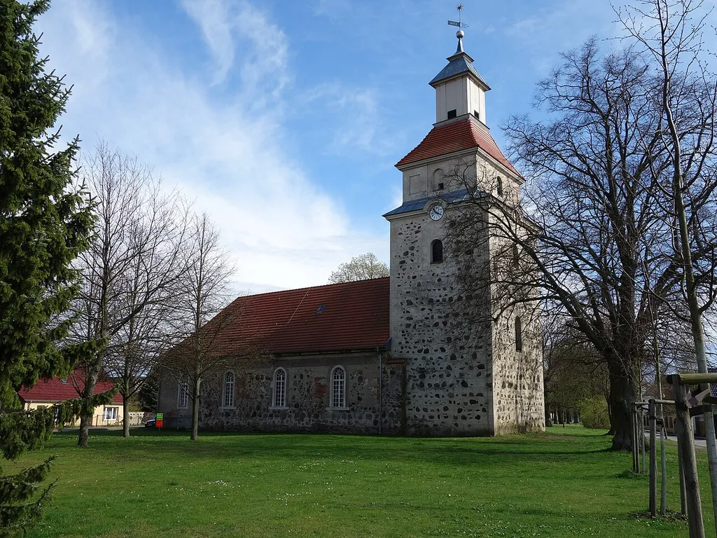 North-western view of the church in Eichstädt , Oberkrämer municipality , Oberhavel district, Brandenburg state, Germany.