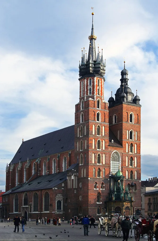 St. Mary's Church in Kraków, Poland. View from the Main Market Square.