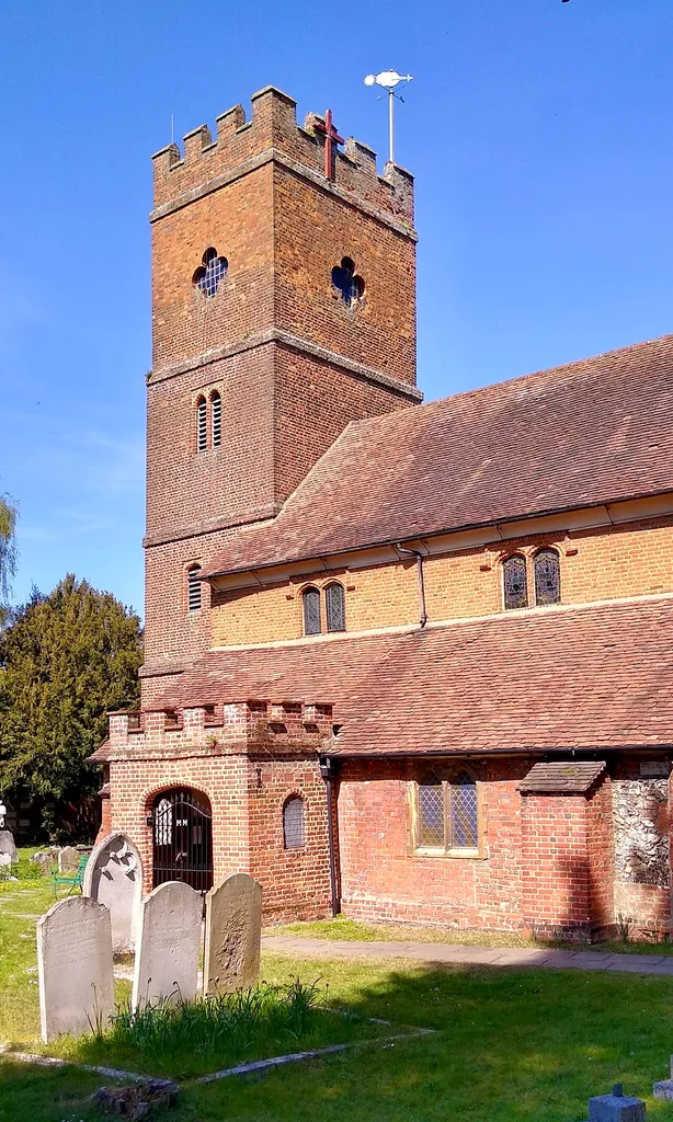 Church of St Mary Magdalen, Littleton, Surrey in April 2025. View from the east.