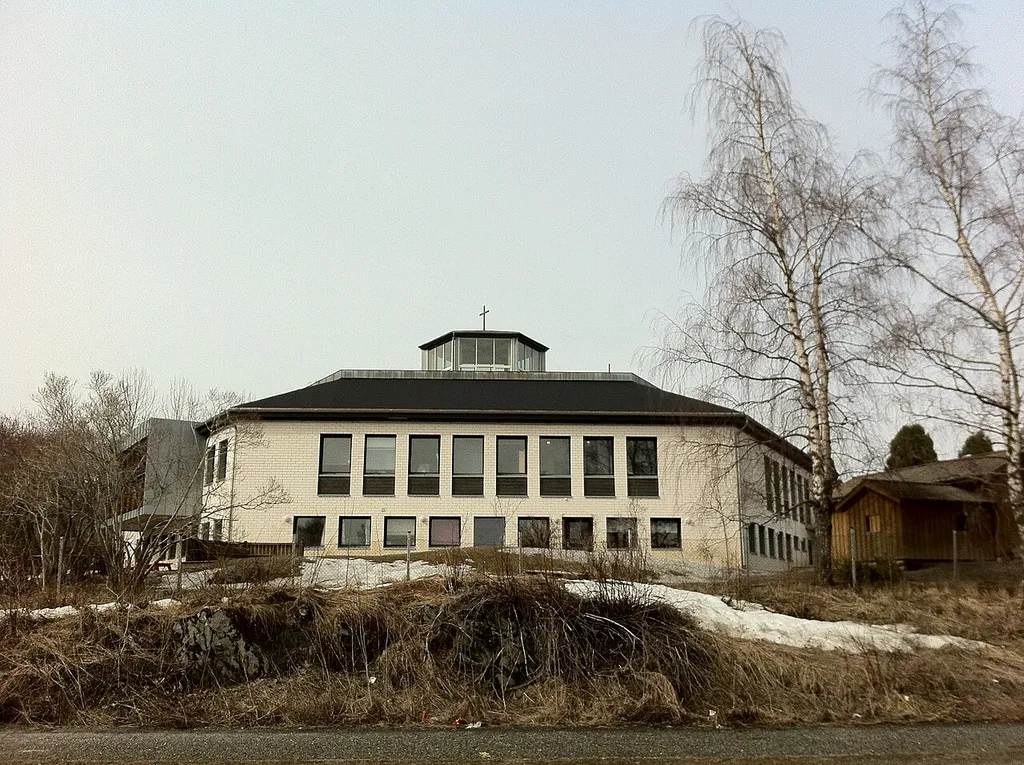 Byåsen church in Trondheim, Norway. 1974. Architect: Arnstad &amp; Heggenhougen. Architect for the refurbishment and renovation in 2004: Eggen arkitekter.