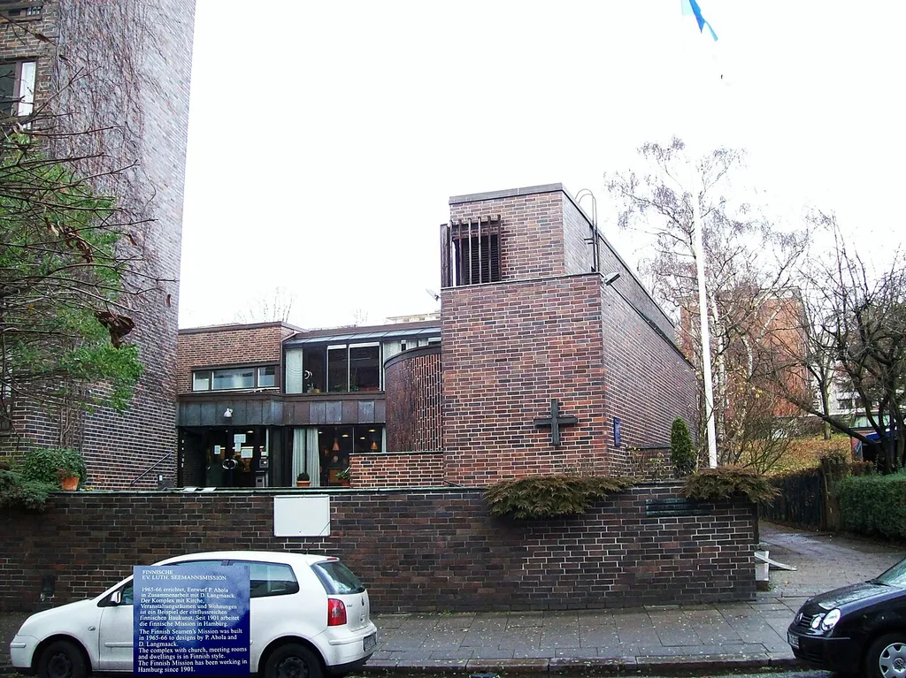 Finnische Seemanns-Mission, Kirche, Ditmar-Koel-Straße 6, Hamburg-Neustadt-Süd, 1965/6, Entwurf P. Aloha in Zusammenarbeit mit Dieter Langmaack