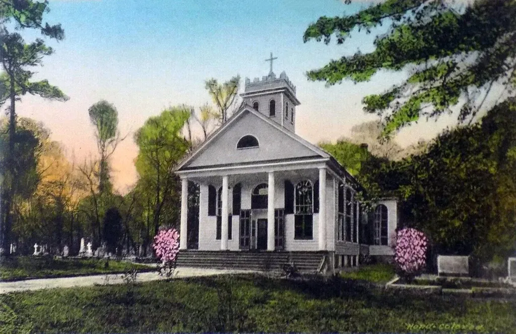 Photomechanical print (postcard) : albertype, hand colored Divided back The current building was built in 1857, although the parish existed from the early 18th century.