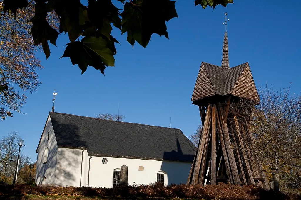 Kräcklinge church with bell tower, in Örebro County, Sweden. One autumn day, 2010