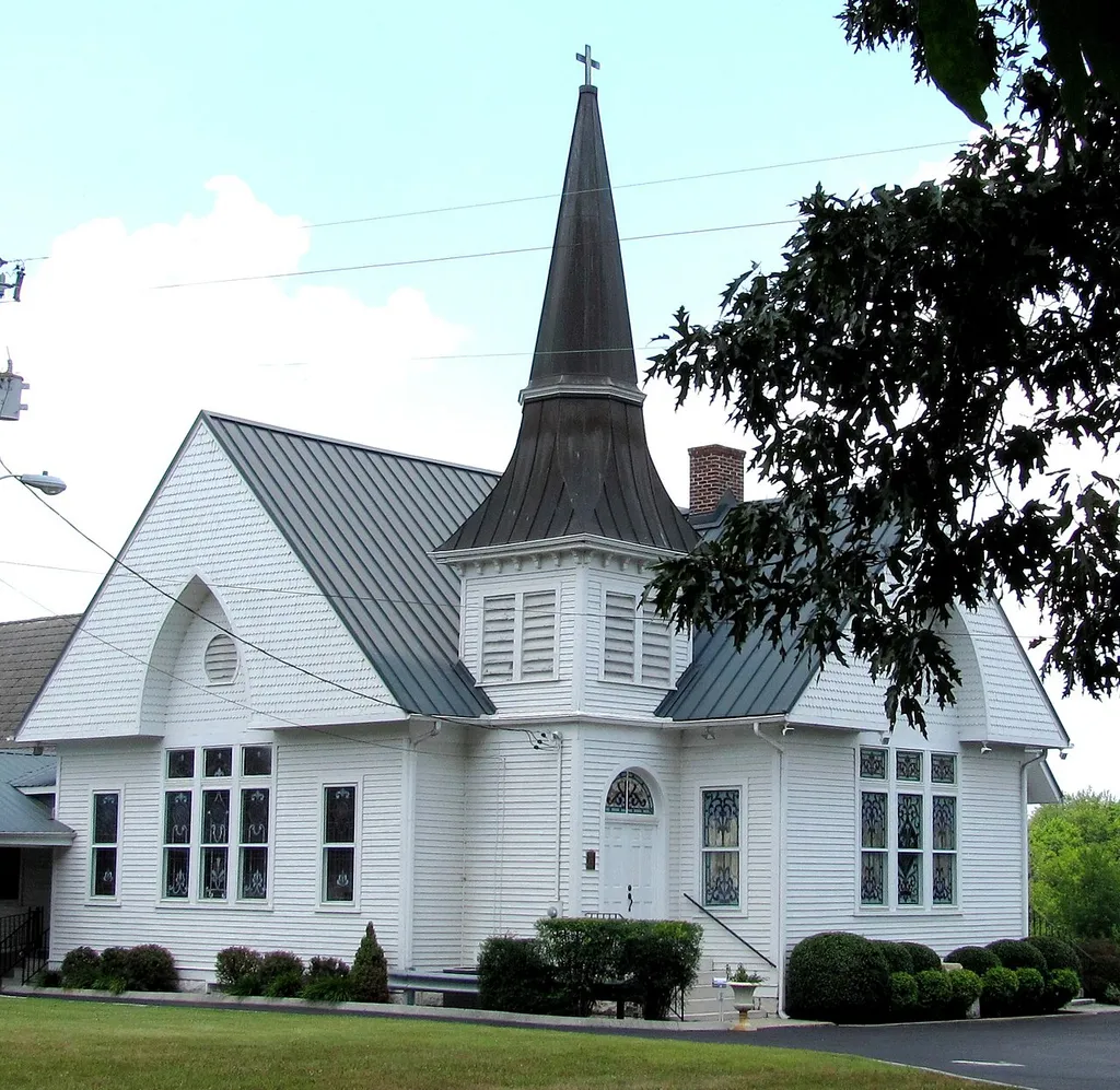Asbury United Methodist Church (2820 Asbury Rd.) in eastern Knoxville, Tennessee, USA. Built in 1855 and expanded in 1893, this church is now listed on the National Register of Historic Places as the Asbury Methodist Episcopal Church, South.