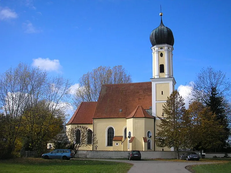 Wallfahrtskirche Maria Kappel (Schmiechen, Landkreis-Aichach-Friedberg, Bayerisch-Schwaben). Gesamtansicht. Eigene Aufnahme, Nov. 2006 / Pilgrimage church Maria Kappel near Schmiechen, Bavaria, Germany). Total view. Own photo, Nov. 2006