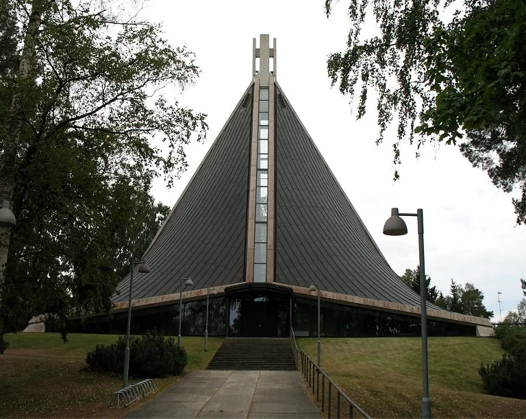 Kannelmäki Church, situated in the Kannelmäki district of Helsinki, Finland. The church was designed by architects Marjatta and Martti Jaatinen, and built in 1967–1968.