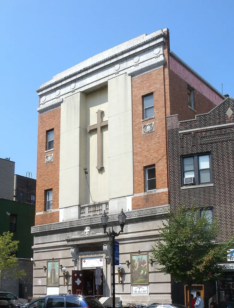 Looking west across Bergen Avenue at Sts George &amp; Shenouda Church on a sunny midday.