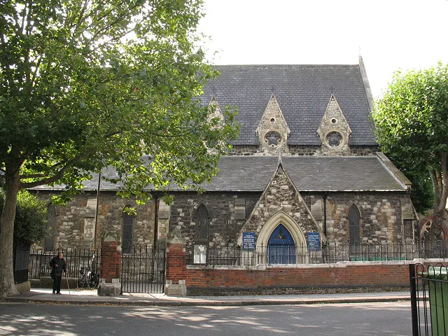 Parish church of St John the Evangelist, Larcom Street, Walworth, London SE17, seen from north-northeast