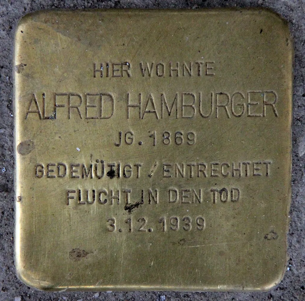 "Stolperstein" (stumbling block), Alfred Hamburger, Nikolsburger Straße 8-9, Berlin-Wilmersdorf, Germany