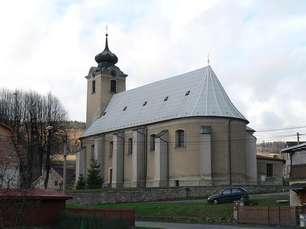 Ruda nad Moravou, Šumperk District, Czechia. Church of Saint Lawrence.