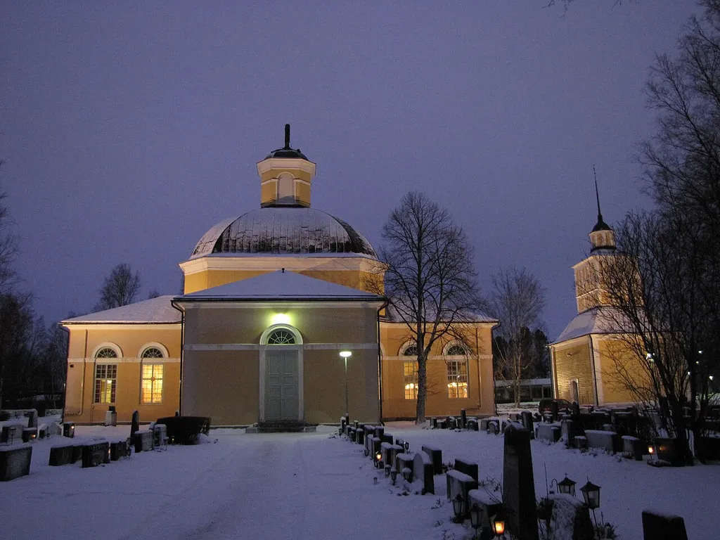 Kurikka church and bell tower in Kurikka, Finland.