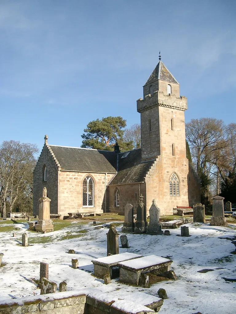 Cawdor Church The small Church of Scotland in the conservation village of Cawdor, taken on a clear winter day Keywords: church, graveyard, Cawdor, Scotland