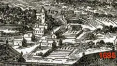 Painting of church of Saint Paul in 1685 in Karlín, Praha.