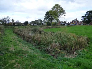 Moated site and associated ridge and furrow cultivation remains, 145m south of St Mary Magdalene's Church