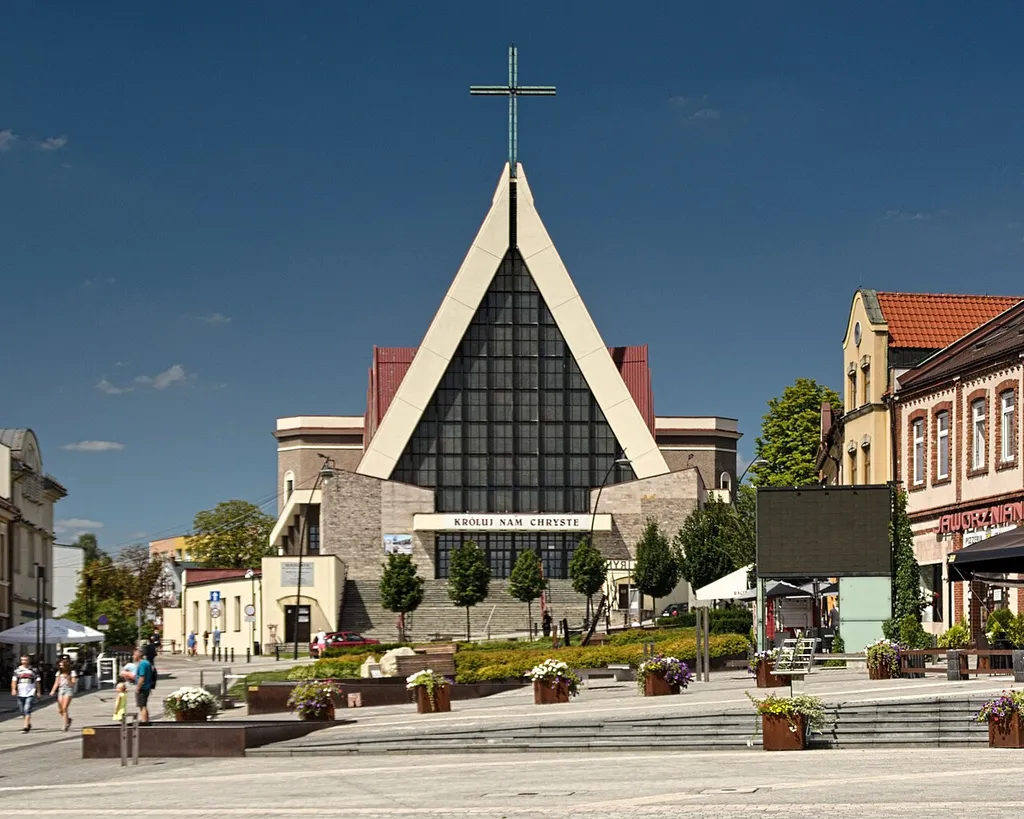 Saint Adalbert of Prague and Saint Catherine of Alexandria collegiate church in Jaworzno, view from Świętego Jana square