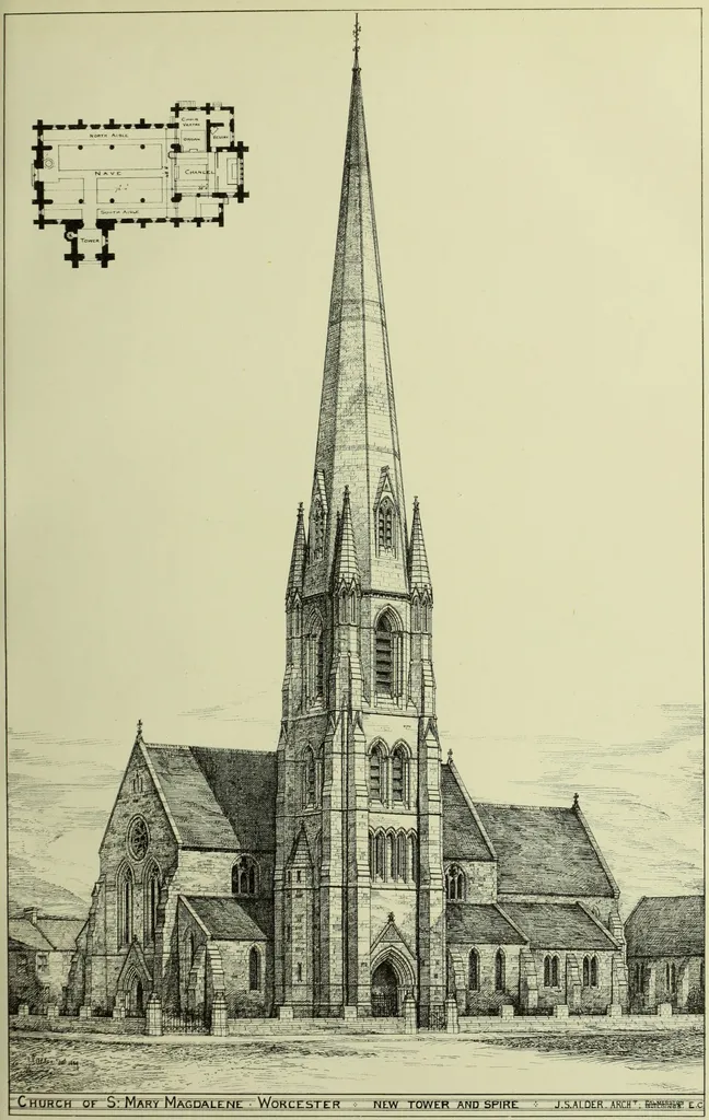 Church of St Mary Magdelene, Worcester, UK - line drawing