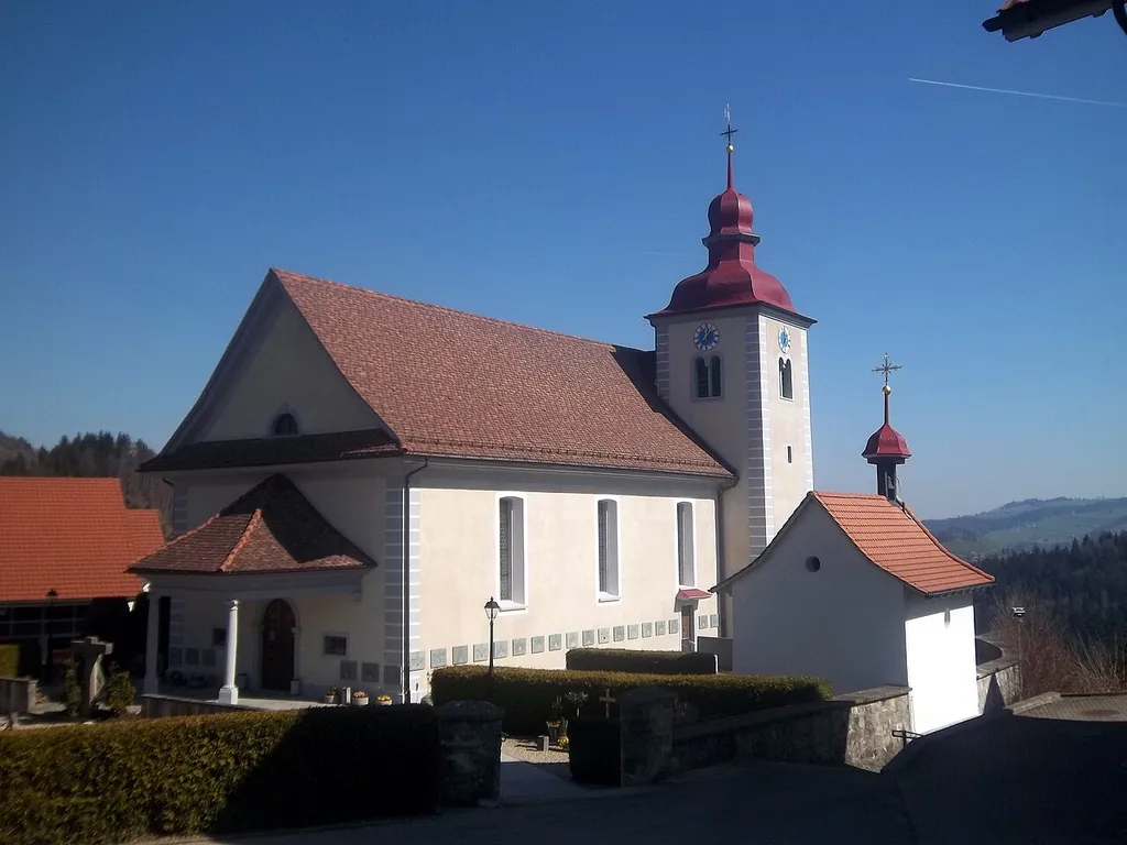 Iglesia de la comuna de Romoos, en el Cantón de Lucerna (Suiza).
