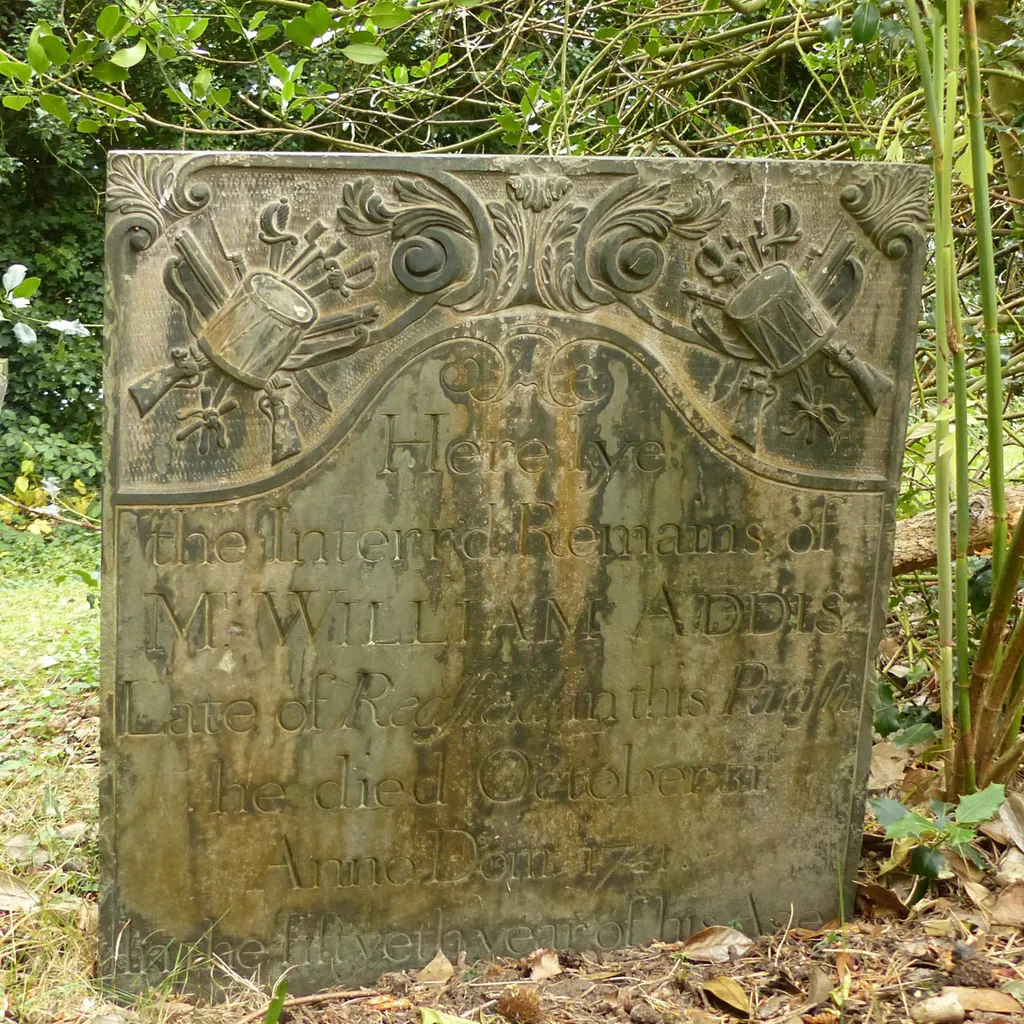 Photograph of the gravestone of William Addis in the churchyard of St Leonard's Church, Wollaton, Nottingham, England