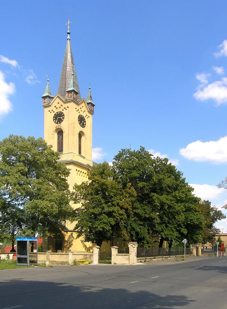 Church in Romanic Revival style in Nebušice, Prague