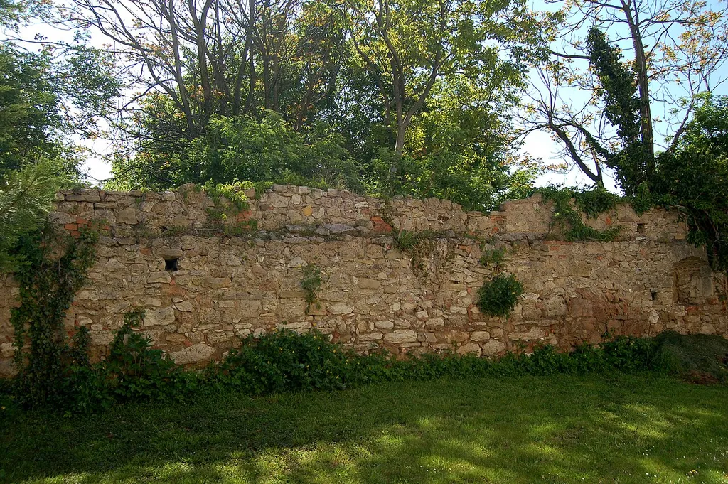 Former churchyard wall around parish church St. Martin in Leobersdorf, Lower Austria. The wall is part of the cultural heritage monument.