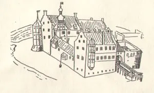 Die Oldersumer Burg um 1580 von Nordwesten (Staatsarchiv Aurich Rep. 244/B 2892) Siehe: http://www.nordwestreisemagazin.de/religionsgespraech/festwoche.htm