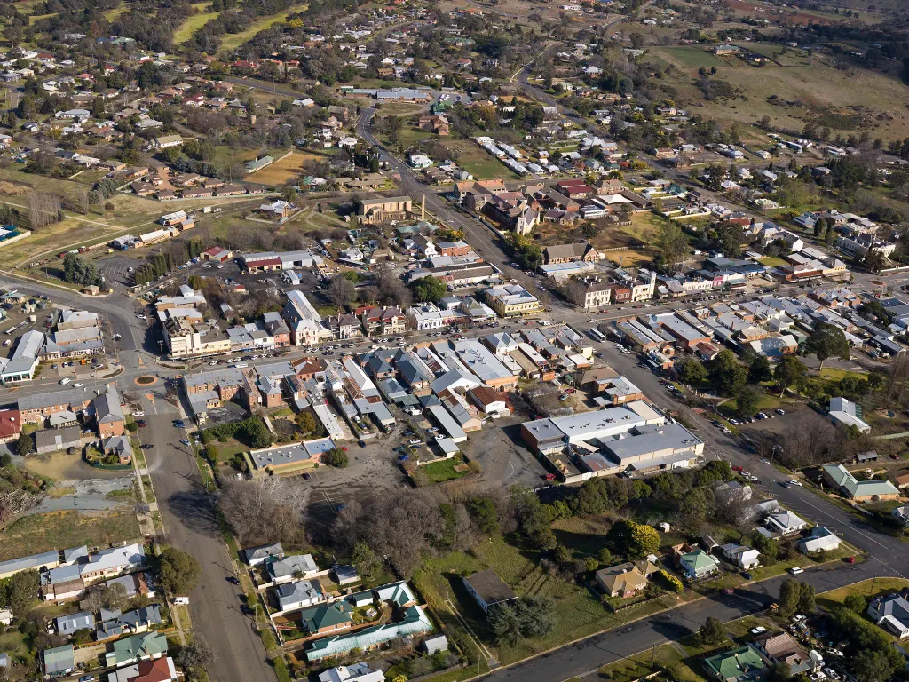 Aerial photo of the town centre of Yass, NSW