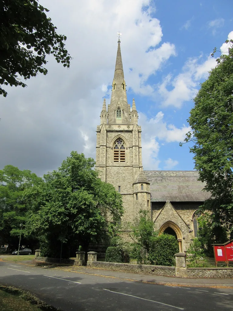 St Paul's Church, Church Road/Palace Road junction, East Molesey, Borough of Elmbridge, Surrey, England. One of two Anglican churches serving East Molesey.