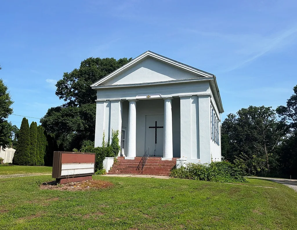 Photo of the former Plattsburg Presbyterian Church in the community of Sykesville within North Hanover Township, New Jersey. It is now a private residence. Photo taken from County Route 537 (Monmouth Road) at Rahilly Road looking north-northwest.