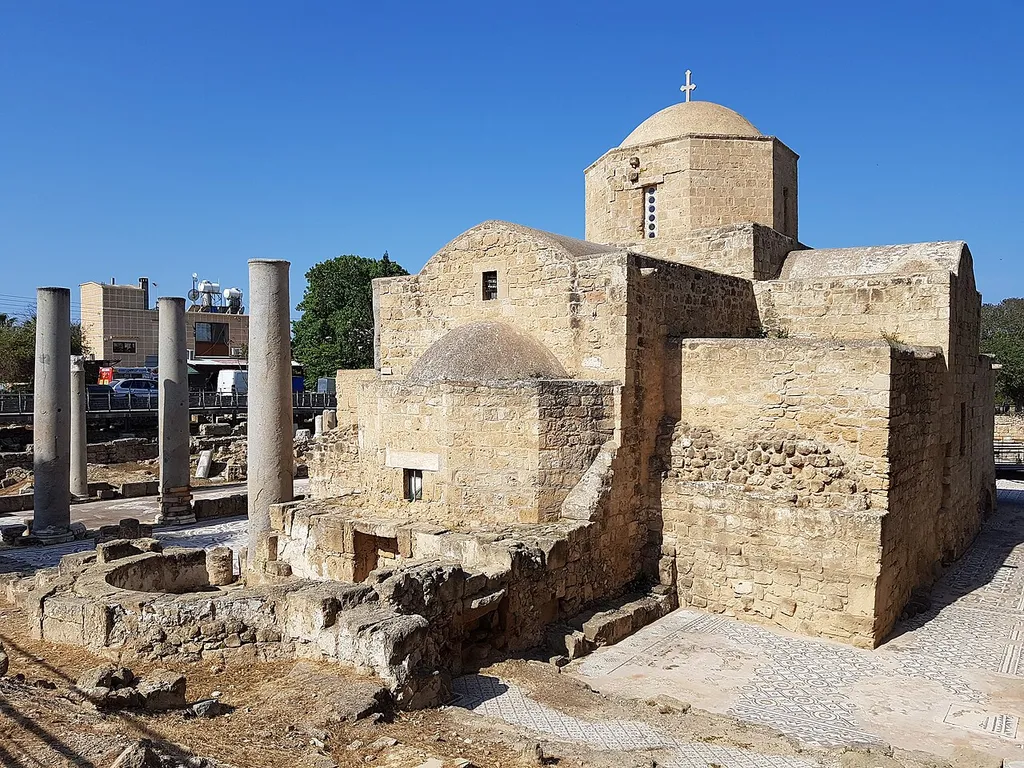 Ruins of the Panagia Chrysopolitissa basilica in Paphos; within the ruins of the basilica is the church of Agia Kyriaki