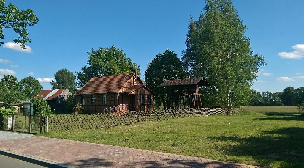 North-western view of the St Martin church in Sophienthal , Letschin municipality, Märkisch-Oderland district, Brandenburg state, Germany