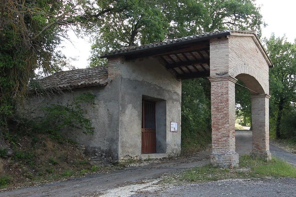 church Chiesa del Crocifisso, outside Monterubiaglio, hamlet of Castel Viscardo, Province of Terni, Umbria, Italy. Built 1672