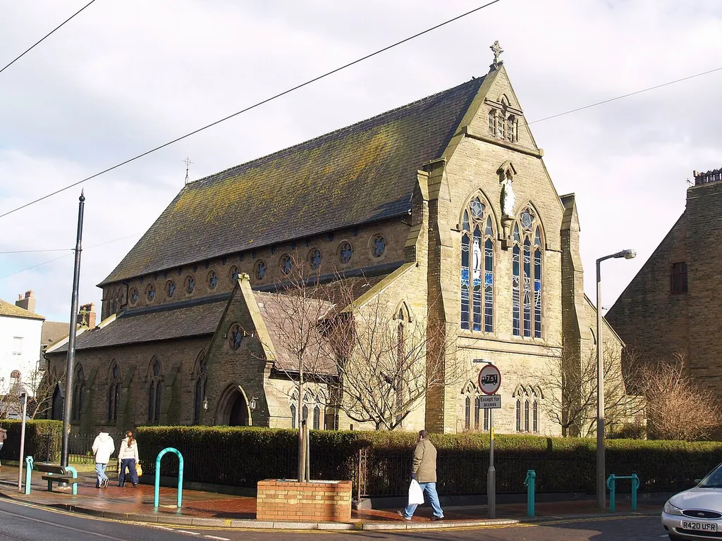 St Mary's Roman Catholic church, Lord Street, Fleetwood, Lancashire, England, seen from the west. In 1996 the church was used in "A High Profile", an episode of Hetty Wainthropp Investigates.