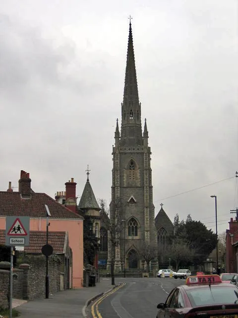 Bell Hill, Stapleton, Bristol, with the west front of Holy Trinity parish church