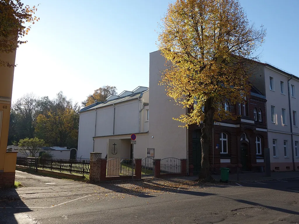 North-north-western view of the New Apostolic church in Luckenwalde, Luckenwalde municipality, Teltow-Fläming district, Brandenburg state, Germany.