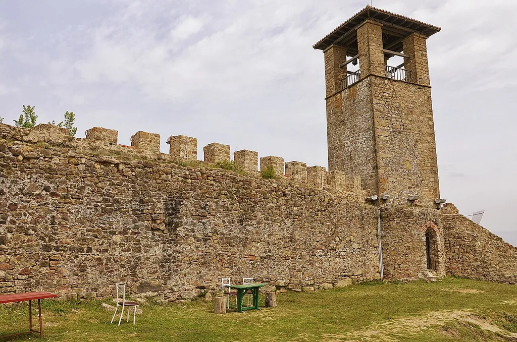 The north-eastern wall of the Prezë castle, Albania with the altered watch tower