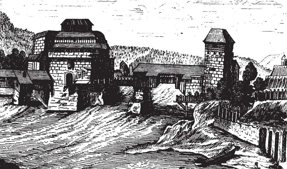 Burg Stein nach einem Stich bei Herrgott