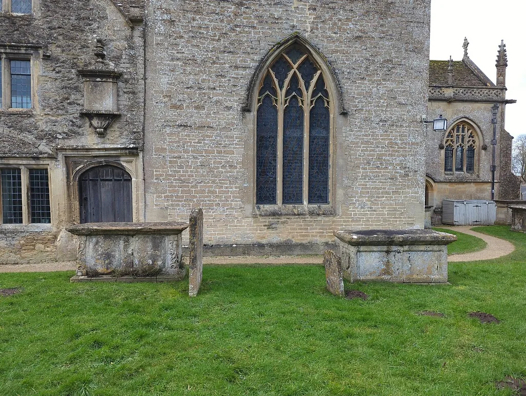Two Monuments In Churchyard By Path South Of South Transept Of Church Of St Cyriac (monument in Lacock, Wiltshire, England, UK)