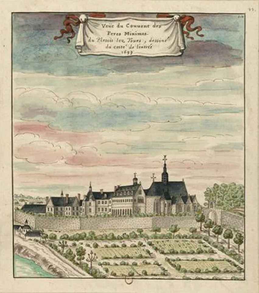 Convento dei Minimi di Plessis-lez-Tours in un’incisione acquarellata del 1699, Biblioteca Nazionale di Francia, Parigi