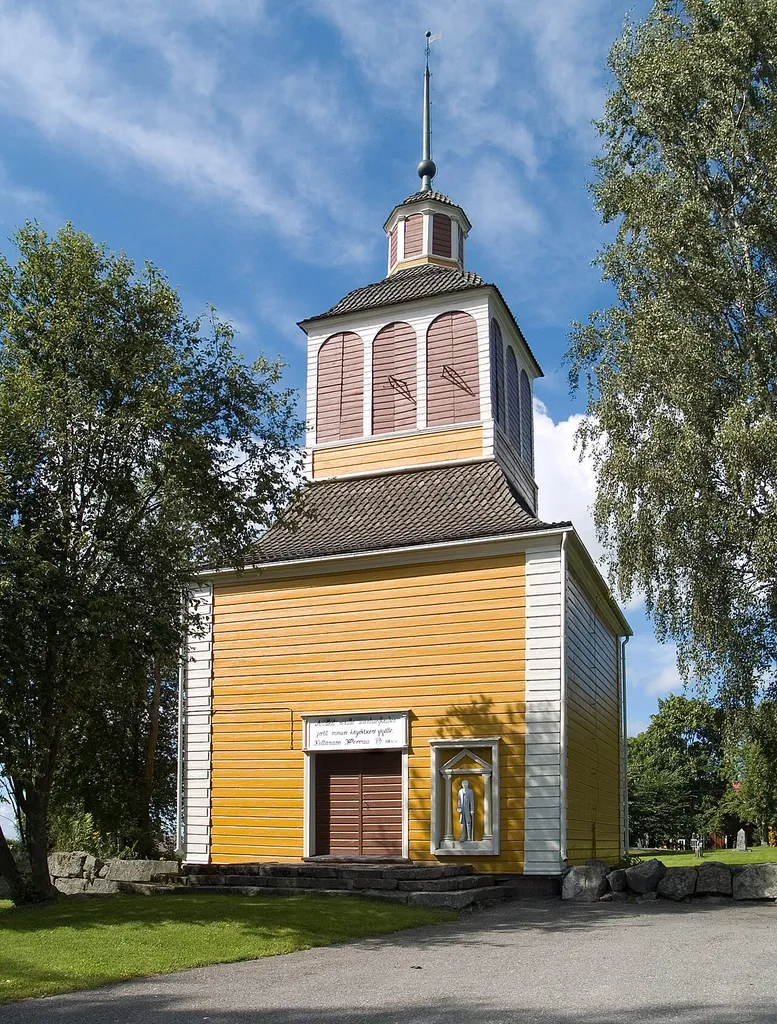 The separate steeple of the Vähäkyrö Lutheran church in Vähäkyrö, Vaasa, Finland.