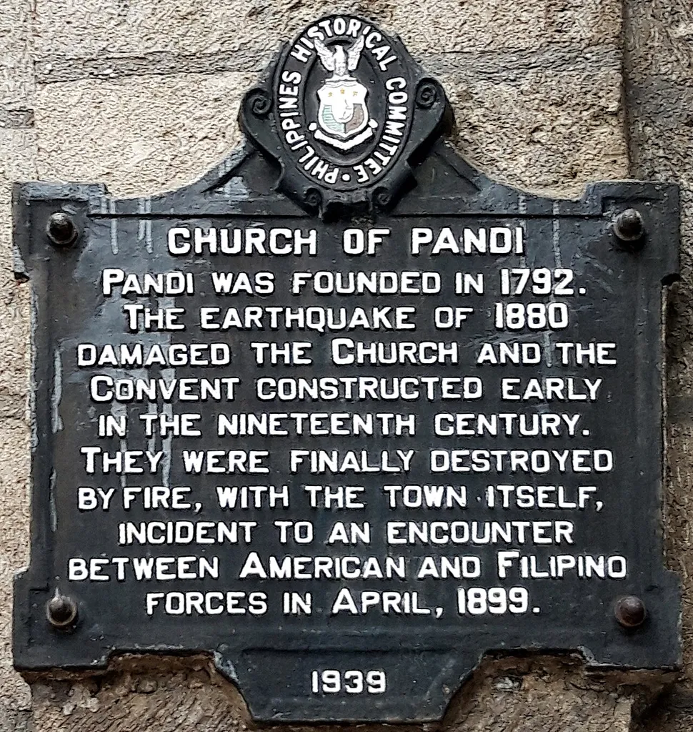 Historical marker created by the Philippines Historical Committee in 1939 to commemorate the Immaculate Conception Parish Church in Santa Maria, Bulacan, Philippines