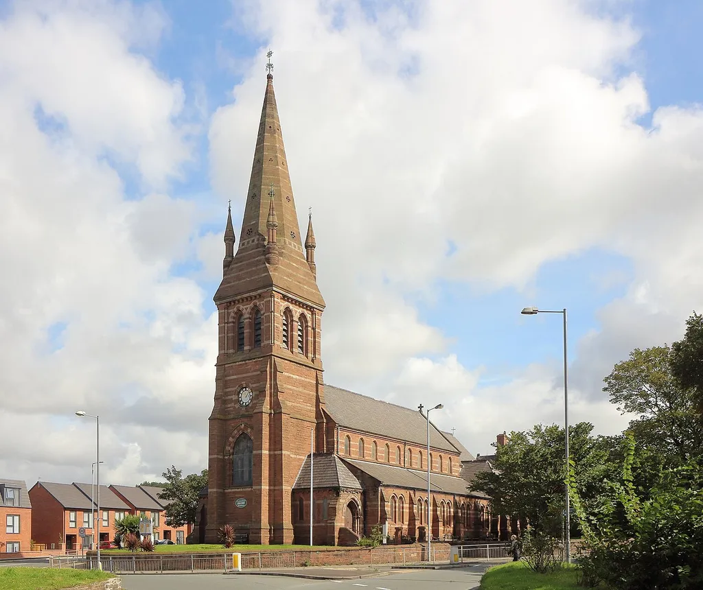Grade II listed church, Bootle, Merseyside. West end and south side.