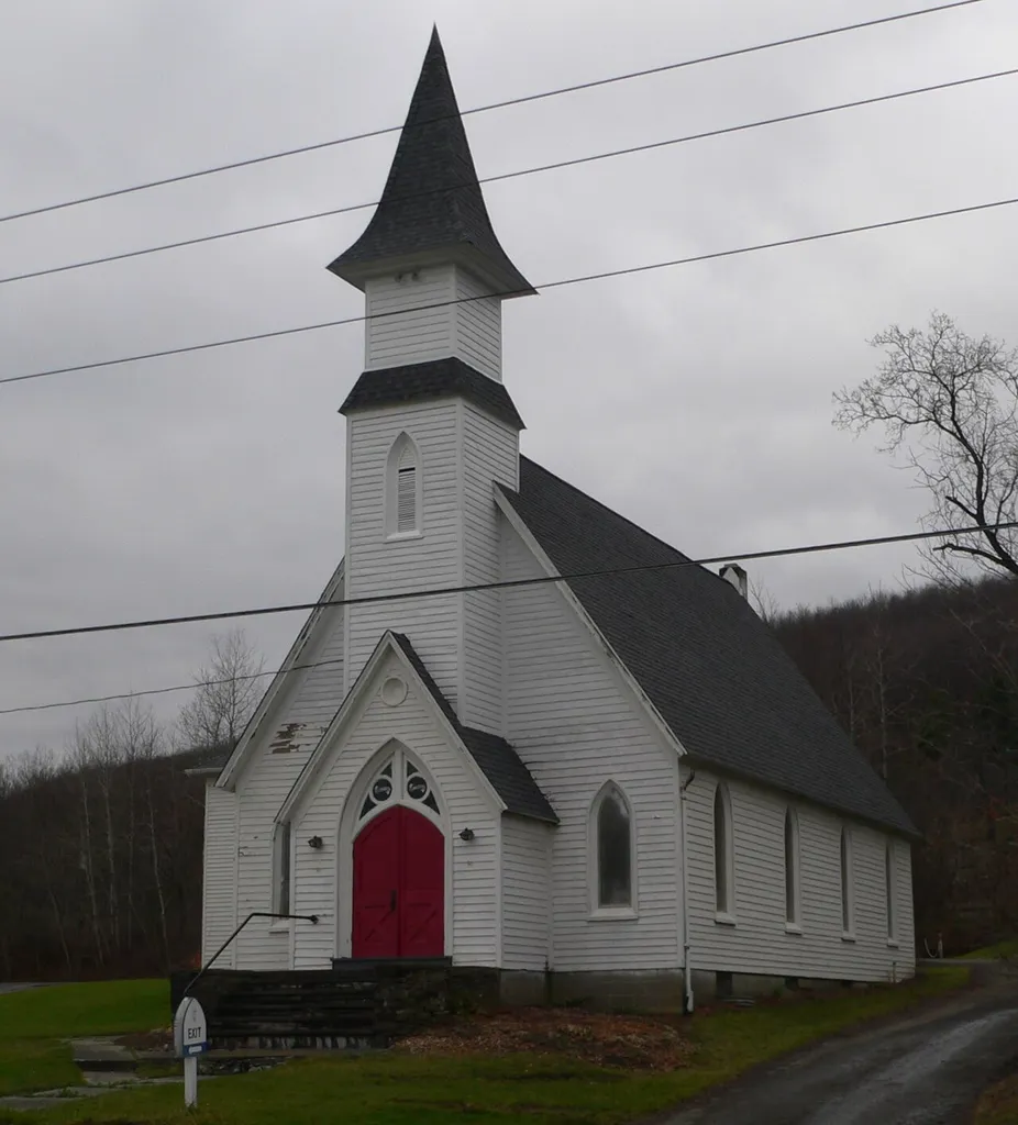 Old Hawleyton United Methodist Episcopal Church, located at 923 Hawleyton Road in Hawleyton, New York; seen from the northeast.