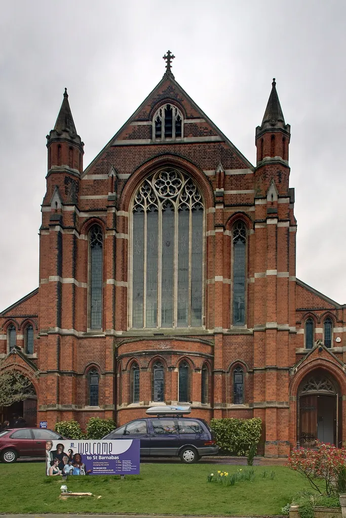 St Barnabas' parish church, Holden Road, Finchley, London N12, seen from the west