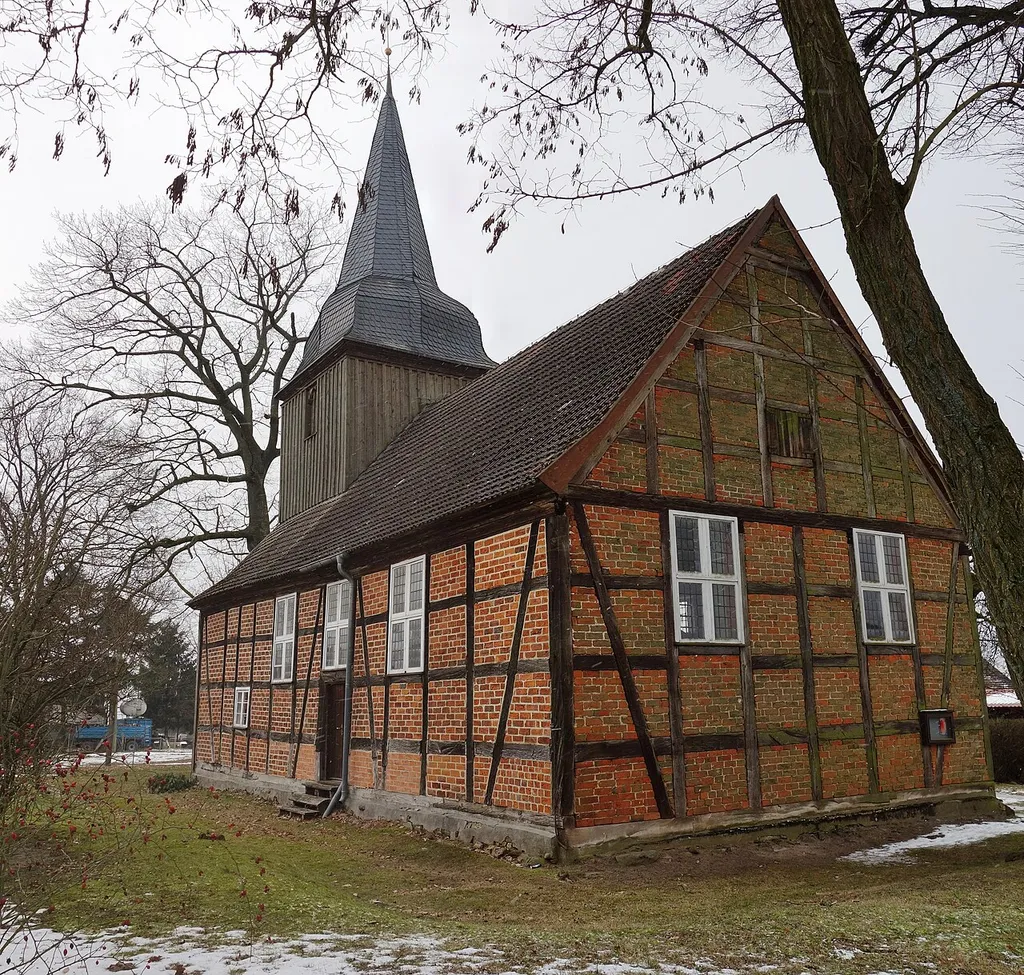 South-eastern view of church in Schmolde, Meyenburg municipality, Prignitz district, Brandenburg state, Germany