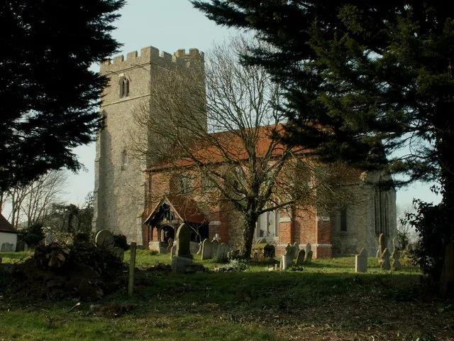 St. Mary the Virgin church, Peldon, Essex. This church suffered damage from an earthquake at the end of the 19th century and the tower had to be repaired. It is a very interesting looking church, from the outside, and inside there is fine hammerbeam roof.
