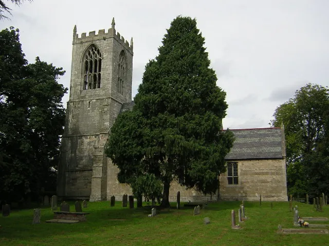 St.Oswald's church, Dunham-on-Trent, Notts. Huge early perpendicular gothic windows in the medieval tower are let down by a dreadful Victorian nave &amp; chancel.