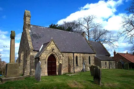 St Leonard's parish church and war memorial, Sandhutton, North Yorkshire, seen from the south