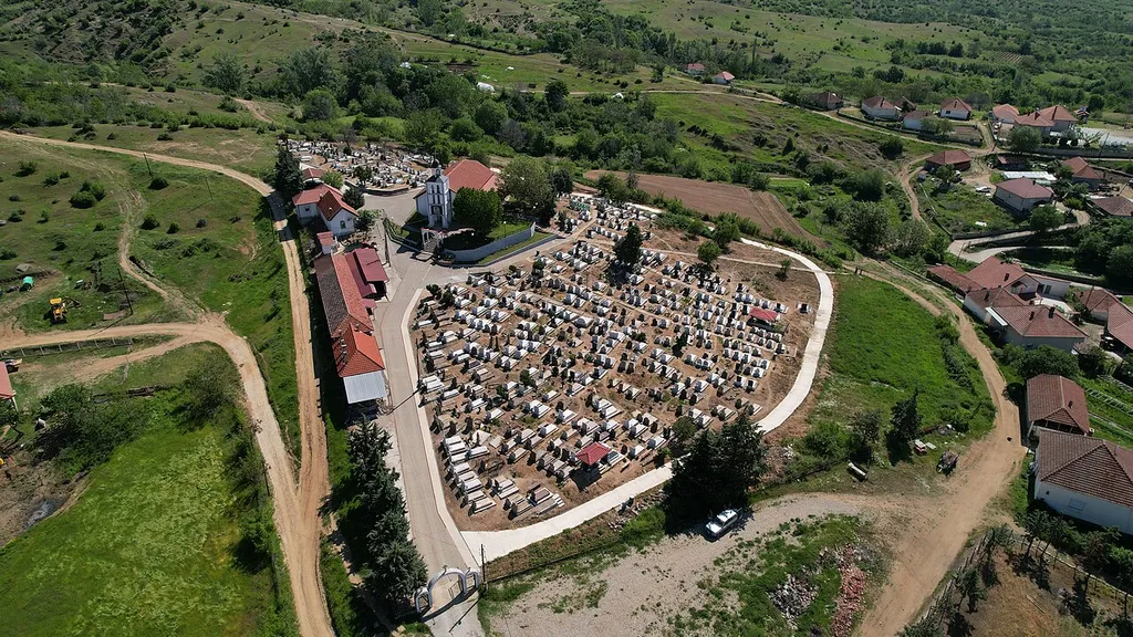 An aerial view of St. George Church in the village of Sušica