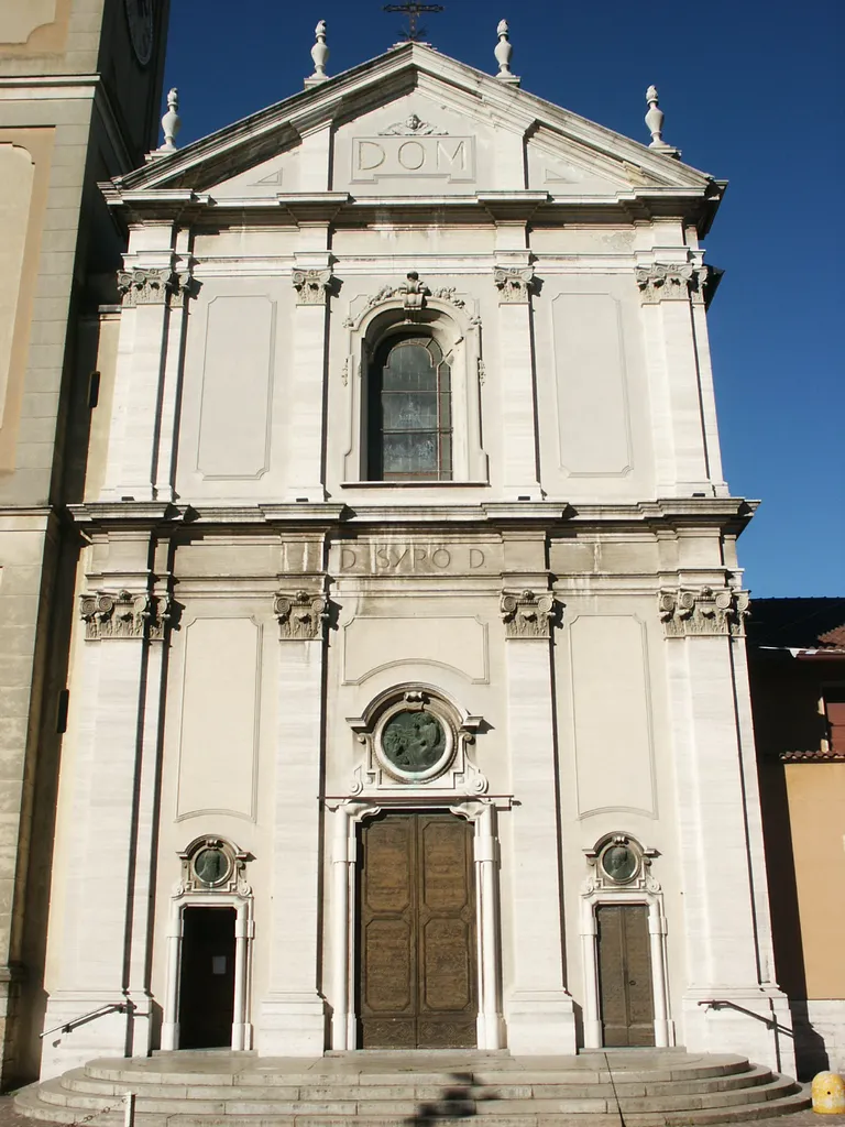 Saint Siro church (or Saint Syro) facade. Architect: Federico Frigerio. - City of Lomazzo, Province of Como, Bassa Comasca, Lombardy Region.