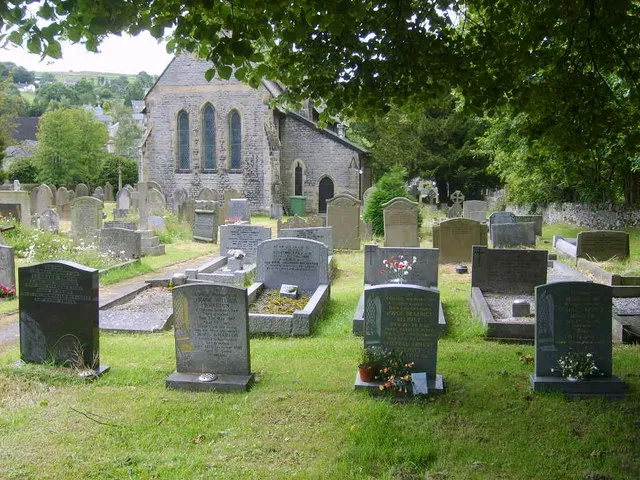St Barnabas' parish churchyard, Bradwell, Derbyshire, seen from the east
